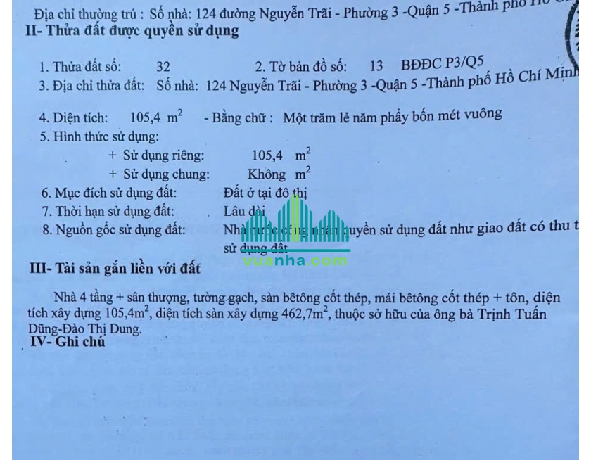 Bán Nhà Mặt Tiền 124 Nguyễn Trãi – Quận 5 – DT 4.95X21M, HĐ Thuê 105tr/Th