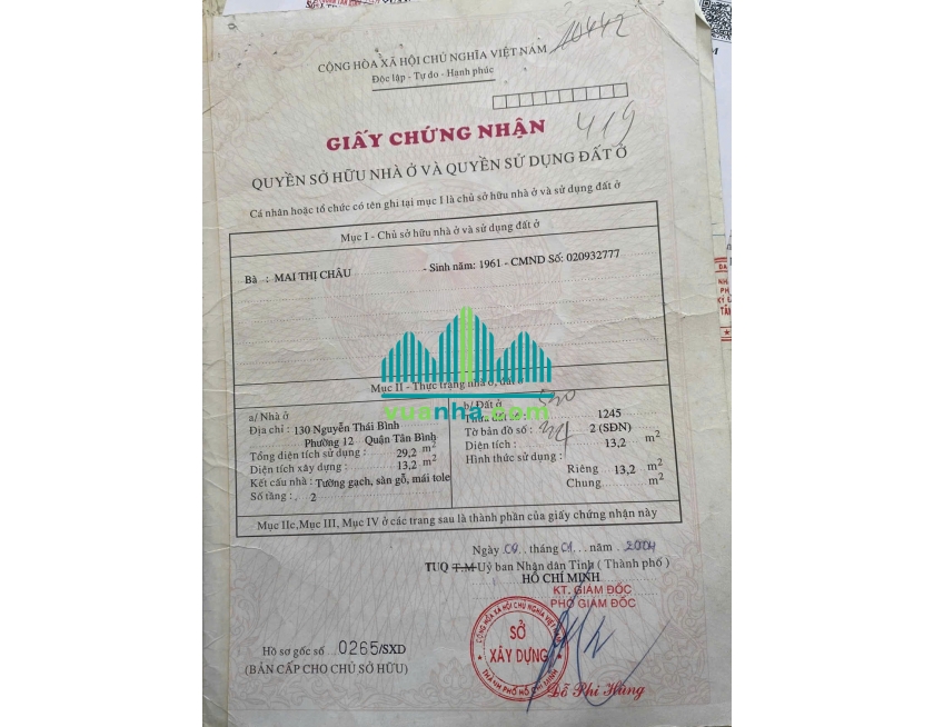 Bán Nhà 130 Nguyễn Thái Bình, Phường 12, Quận Tân Bình – Diện tích 13.2 m² – Giá 3.9 tỷ