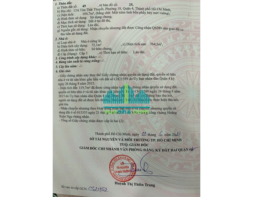 Bán Tòa Nhà 13A Tôn Thất Thuyết, P.18 – Quận 4 – DT 4.6X24M, Giá 29 tỉ