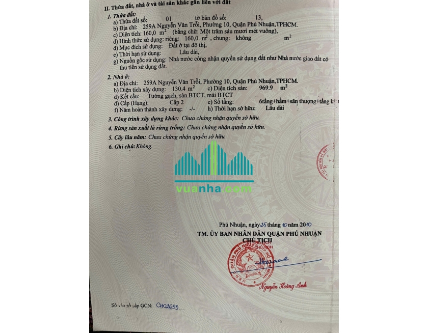 Bán Tòa Nhà Góc 2 Mặt Tiền 259A Nguyễn Văn Trỗi – Phú Nhuận, DT 15X15M, Giá 250 tỉ