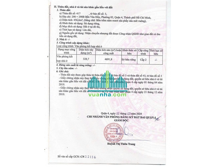 Bán Tòa Nhà 290 Bến Vân Đồn, P. Vĩnh Hội – Quận 4 – DT 12X50M, HĐT 2.8 Tỷ/Tháng