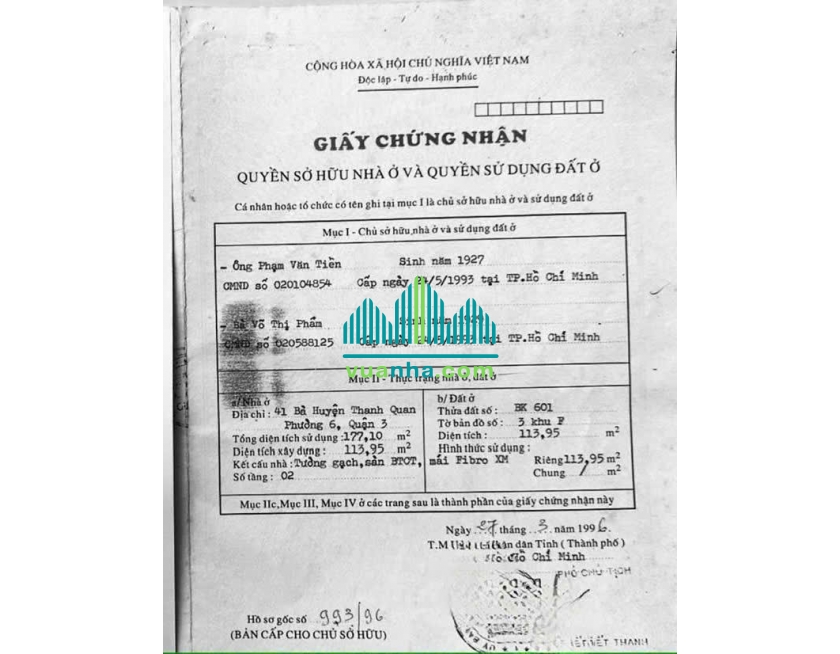 Bán Nhà Mặt Tiền 39–41 Bà Huyện Thanh Quan, P.6 – Quận 3 – DT 8.6x27m, Giá 205 tỉ