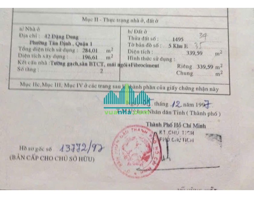 Bán Nhà Mặt Tiền 42 Đặng Dung, P. Tân Định, Quận 1 – DT 14×25m, Giá 195 Tỷ