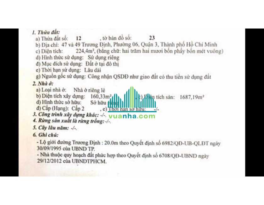 Bán Nhà Mặt Tiền 47–49 Trương Định, P.6, Quận 3 – DT 8.8×25.5m, Giá 290 Tỷ