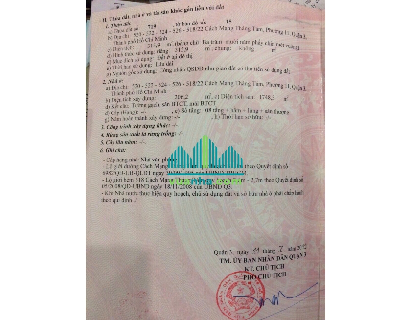 Bán Tòa Nhà 10 Tầng + Hầm – 520-522-524-526 Cách Mạng Tháng 8, Quận 3 – Diện tích 12×26m