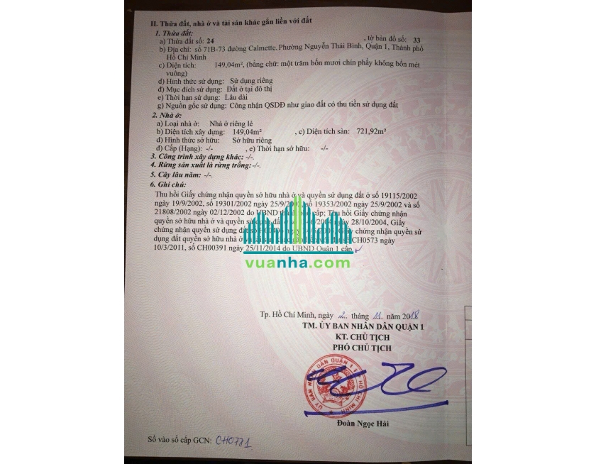 Bán Tòa Nhà Mặt Tiền 71B–73 Calmette, P. Nguyễn Thái Bình – Quận 1 – HĐT 250 Triệu/Tháng