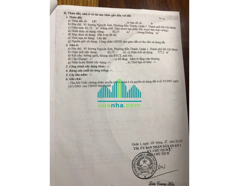 Bán Nhà 6 Lầu + Hầm – 91 Sương Nguyệt Ánh, P. Bến Thành, Quận 1 – Diện tích 4.2×20m (nở hậu) 