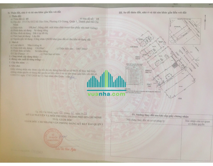 Bán tòa 57-57A Hồ Hảo Hớn, Quận 1, DT: 7.9x26, hầm, 6 lầu, ST