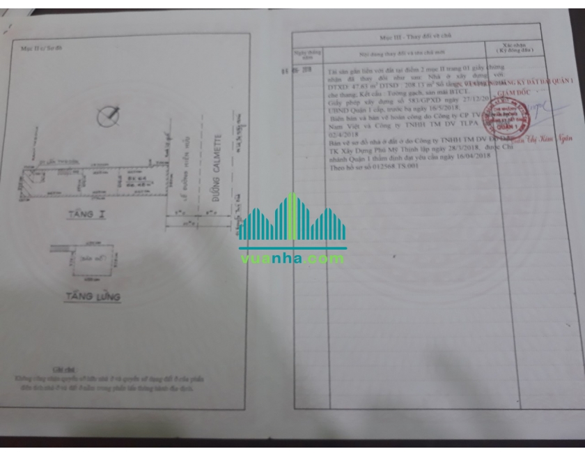 Bán nhà mặt tiền đường 127 Calmette, Quận 1, Diện tích : 3.75x17.7, trệt, 3 lầu